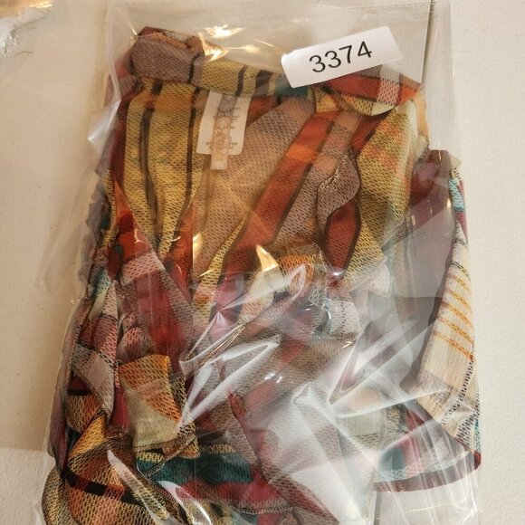 Agaci Plaid Ruffle Blouse Womens Small Multicolor Sheer Button Top Boho Style S - Picture 11 of 11